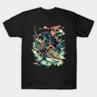 Cat Riding Shark Underwater Journey T-Shirt